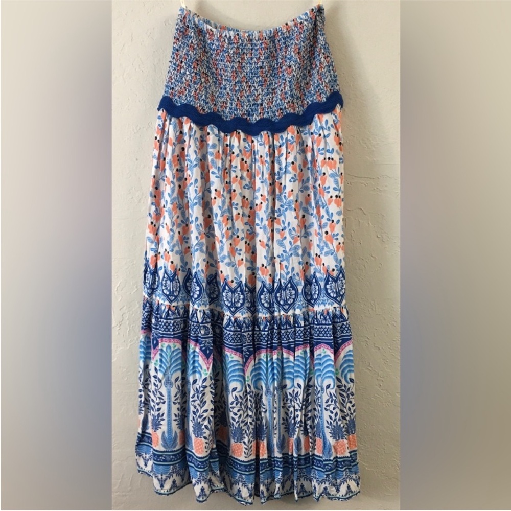 Farm Rio x Anthropologie Blue Ruffled Printed Tapestry Maxi Skirt - Picture 6 of 12